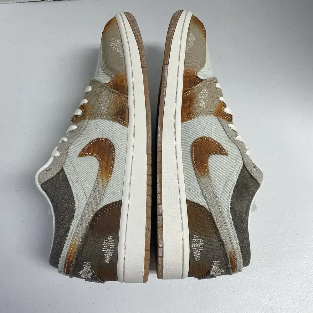 Air Jordan 1 Low Sail Light Bone IM6664 991 Size 11 Distressed Brown Orange
